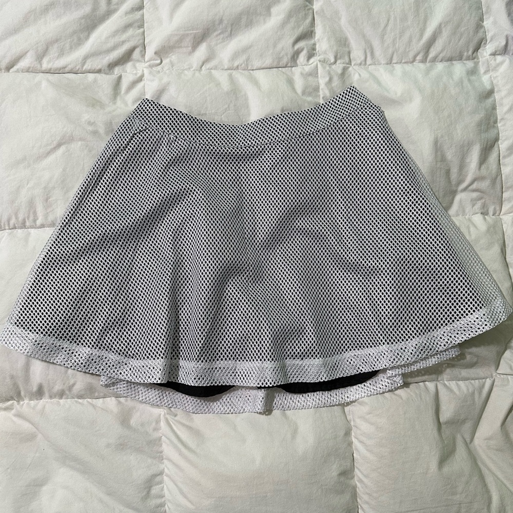Eric + Lani Mesh Mini Skater Skirt Medium White Black Zip Up Rave Festival Punk